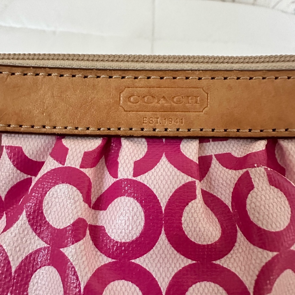 Coach Pink and Tan Signature Wristlet - Picture 3 of 9